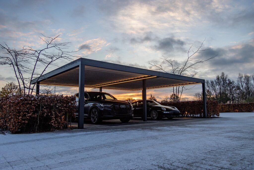 Dubbele Aluxe carport in antracietgrijs met geintegreerde ledverlichting